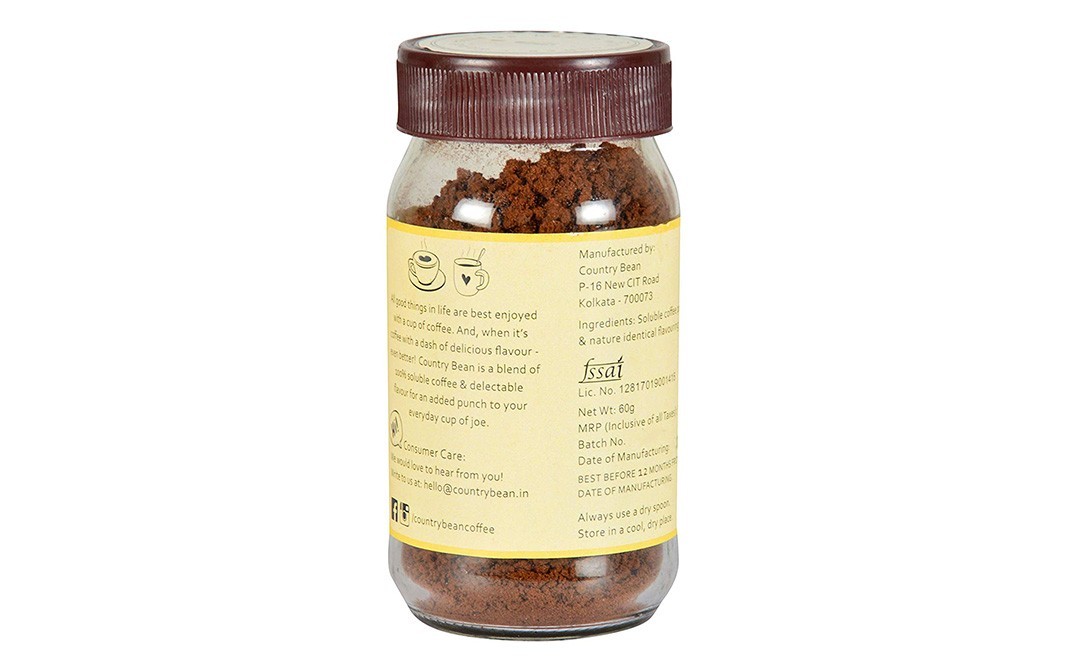 Country Bean Toasty Caramel Instant Coffee   Glass Jar  60 grams